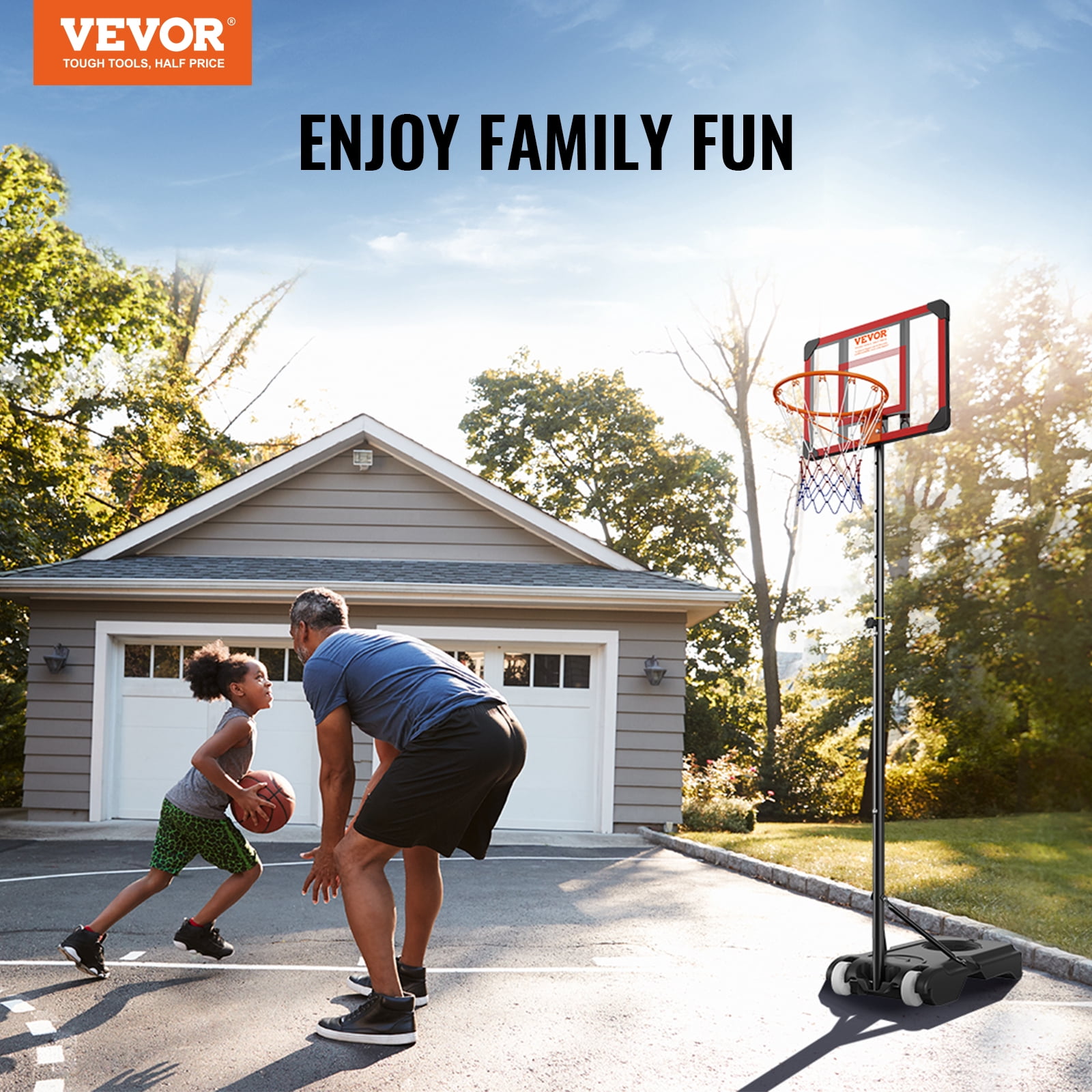 VEVOR Basketball Hoop, 5-7 ft Adjustable Height Portable Backboard System, 28 inch Basketball Hoop & Goal, Kids & Adults Basketball Set with Wheels, Stand, and Fillable Base