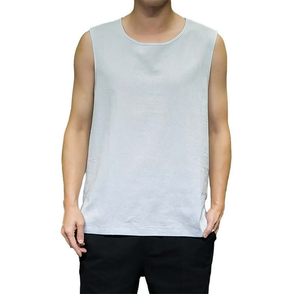 Baqcunre Tank Tops Men Men'S Fashion Spring And Summer Casual Sleeveless O Neck Printed Raglan Style Top Undershirt Linen Shirts For Men Tops For Men Blue L