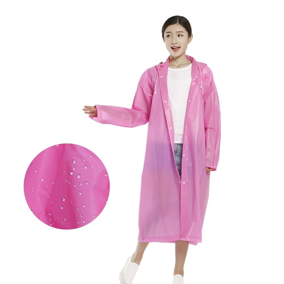 GOOHOCHY  Rain Poncho Adult Waterproof Raincoat Coats Clear Travel Pink