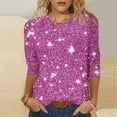 thumbnail image 2 of VINUSLI Sequined Tops Women Trendy 3/4 Sleeve Crewneck Sparkle Shirts Casual Dressy Glitter Loose Pullover Blouses Purple,L, 2 of 5