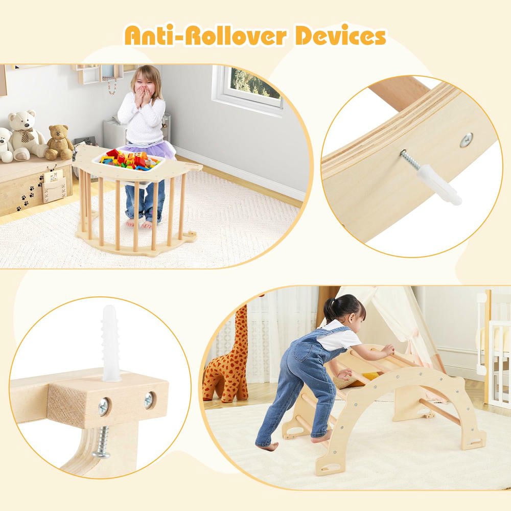 Resenkos 8-in-1 Climbing Arch & Collapsible Sensory Table - Natural