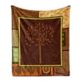 thumbnail image 1 of Prehistoric Soft Flannel Fleece Throw Blanket, Tree on Motifs Leaf Floral Ornaments Native Folk Patterns, Cozy Plush for Indoor and Outdoor Use, 50" x 60", Brown Green, by Ambesonne, 1 of 6