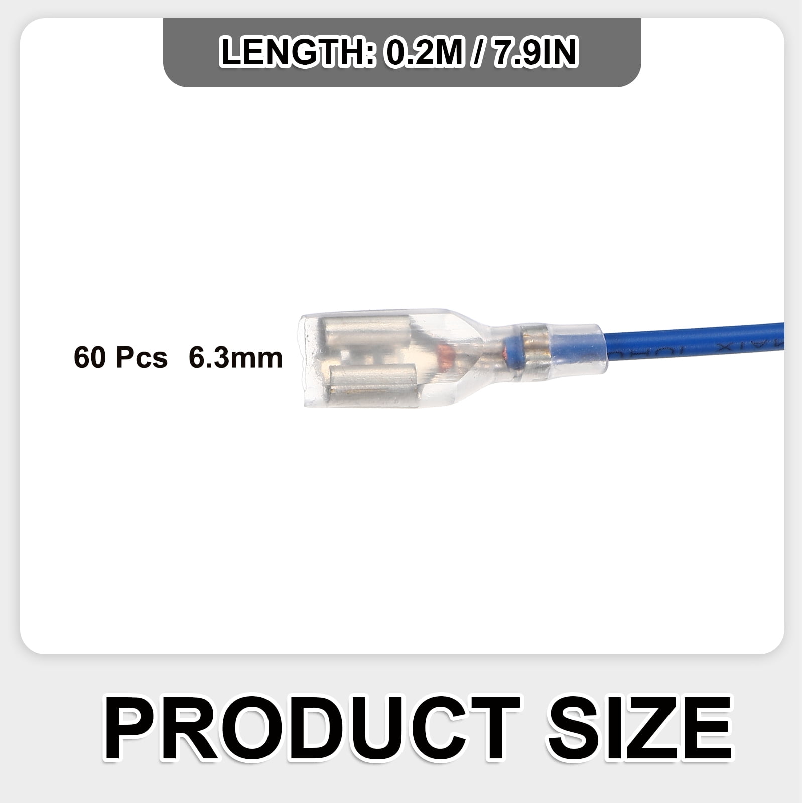 60 Pack Female Spade Crimp Terminal with Insulating Sleeve 6.3mm, Female Spade Quick Connector Assortment Kit with 20cm Wires, Flame Retardant Cover, Blue