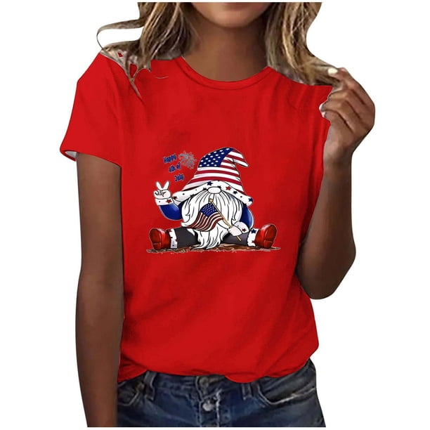Blusas para las Mujeres Casual, Estampado Manga Corta Cuello Redondo Camiseta Top Hecho de Cómodo Estante de Imitación para Toda la Temporada de Uso Diario, Tops Cortos para las Mujeres