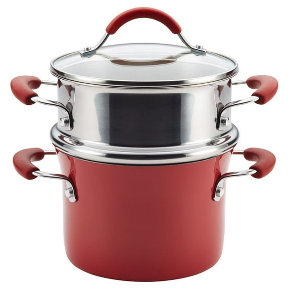 Rachael Ray Cucina Hard Enamel Nonstick Steamer in Cranberry Red