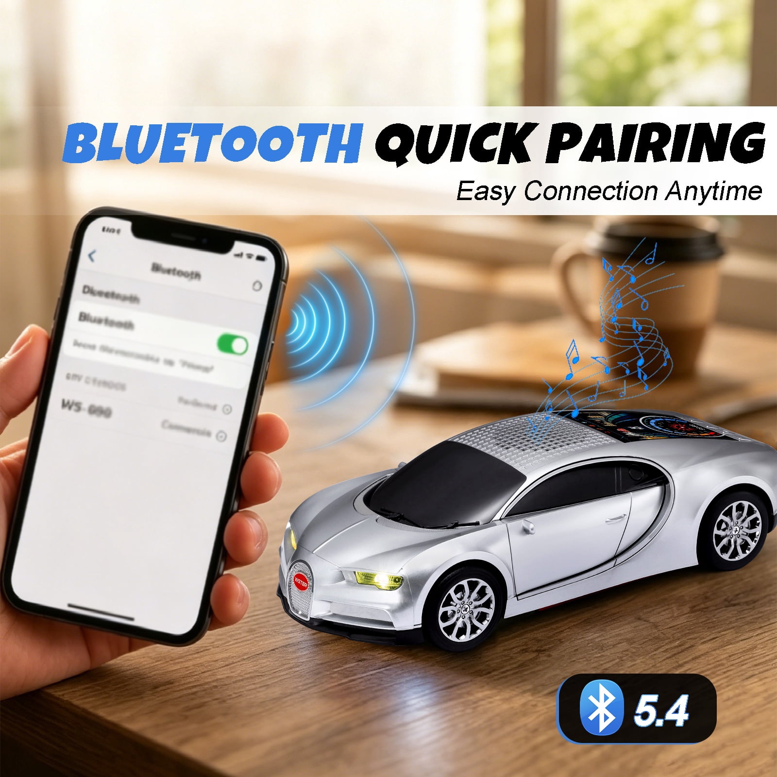 WSTER WS-660 portable Bluetooth speaker is a cool, car-shaped wireless speaker with LED lights, an FM radio, and TF card support.Suitable for desktop decorations/computer use/outdoor use/party use