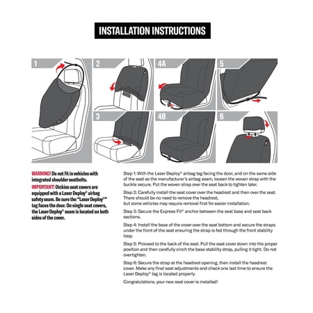GENUINE DICKIES 3 PIECE ARLINGTON CLOTH TRUCK SEAT COVERS BLACK, 806442NWDI