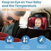 TherMOMirror Baby Car Seat Mirror with Temperature Display | Essential for Newborns | Perfect Baby Registry Gift | 4 Colors (Black)