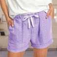 thumbnail image 2 of Fashion Olyvenn Eyelet Summer Shorts for Women Elastic Drawstring Lightweight Pants Casual Loose Beach Short Pants with Pockets Purple S, 2 of 6
