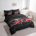 thumbnail image 2 of Manfei Fire Truck Print 7-Piece King Bedding,American Flag King Bed in a Bag,Black Red,Black Reversible, 2 of 7