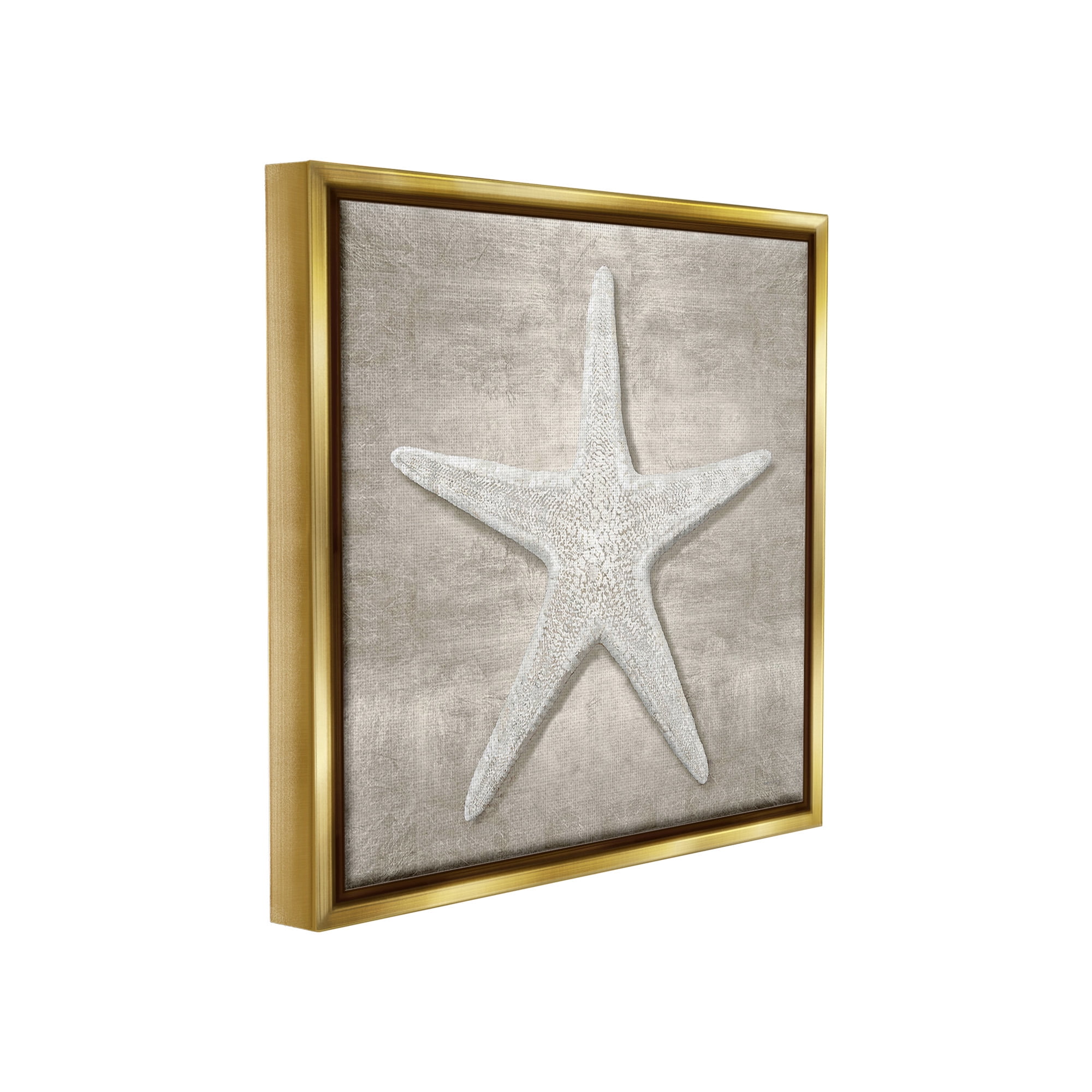 Stupell Industries Rustic Grey Starfish Nature Painting Gold Floater Framed Canvas Art Print Wall Art, 18 x 18