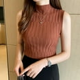thumbnail image 3 of Dcastle Women's Solid Color Sleeveless Turtleneck Fashion Slim Knitted Vests Brick red, 3 of 3