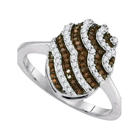 Cognac Fins - 10kt White Gold Womens Round Cognac-brown Color Enhanced Diamond Striped Cluster Ring 1/3 Cttw Diamond Fine Jewelry Ideal Gifts For Women Gift Set From Heart