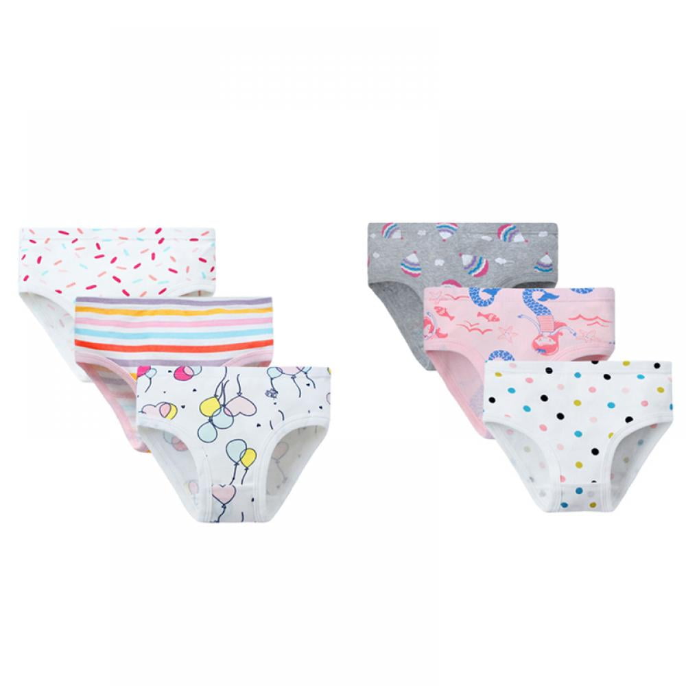 Pack of 6 Little Girls' Soft Cotton Underwear Kids Cool Breathable Comfort Panty Briefs Toddler Undies 