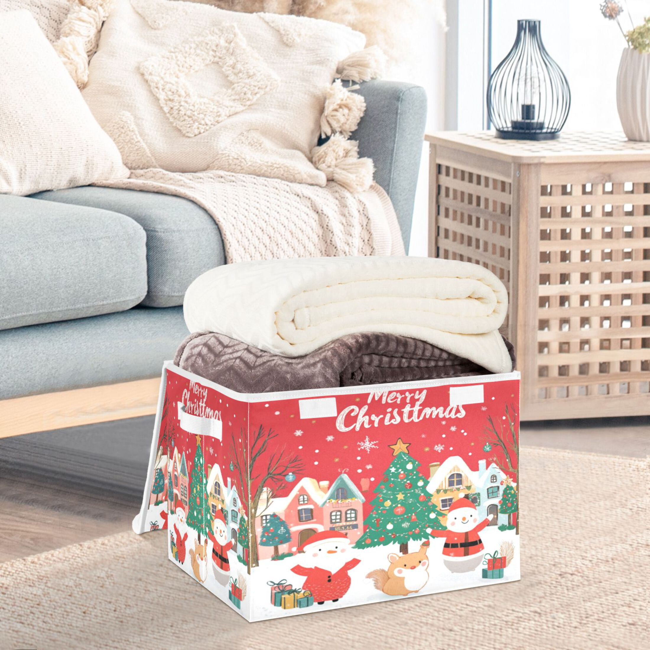 Storage Box With Lid 16.5x12.6x11.8In Foldable Stacked Household Storage Box Santa Claus Picture