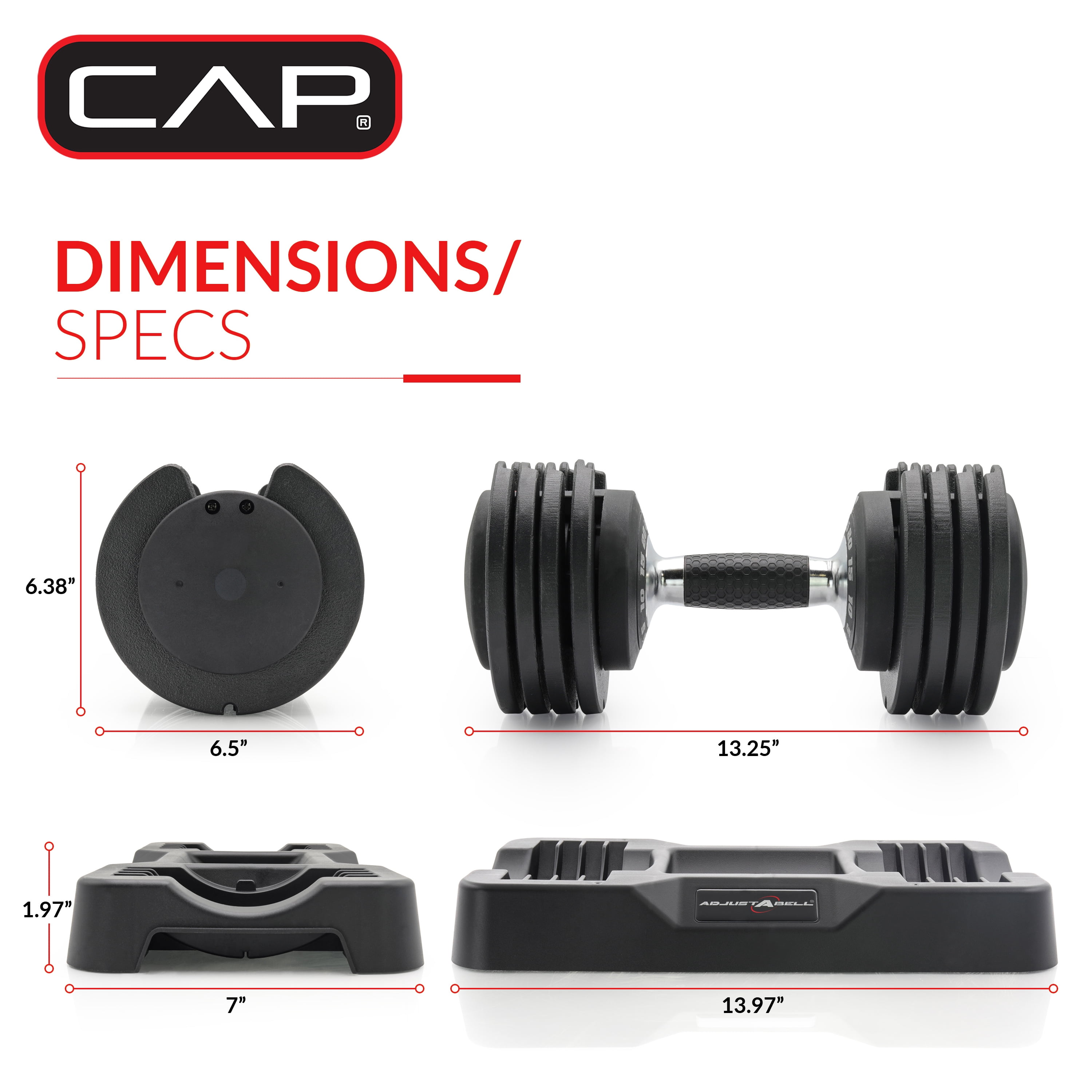 CAP Barbell 5-in-1, 25lb ADJUSTABELL® Dumbbell, (5 10 15 20 25 lb) in 5lb Increments