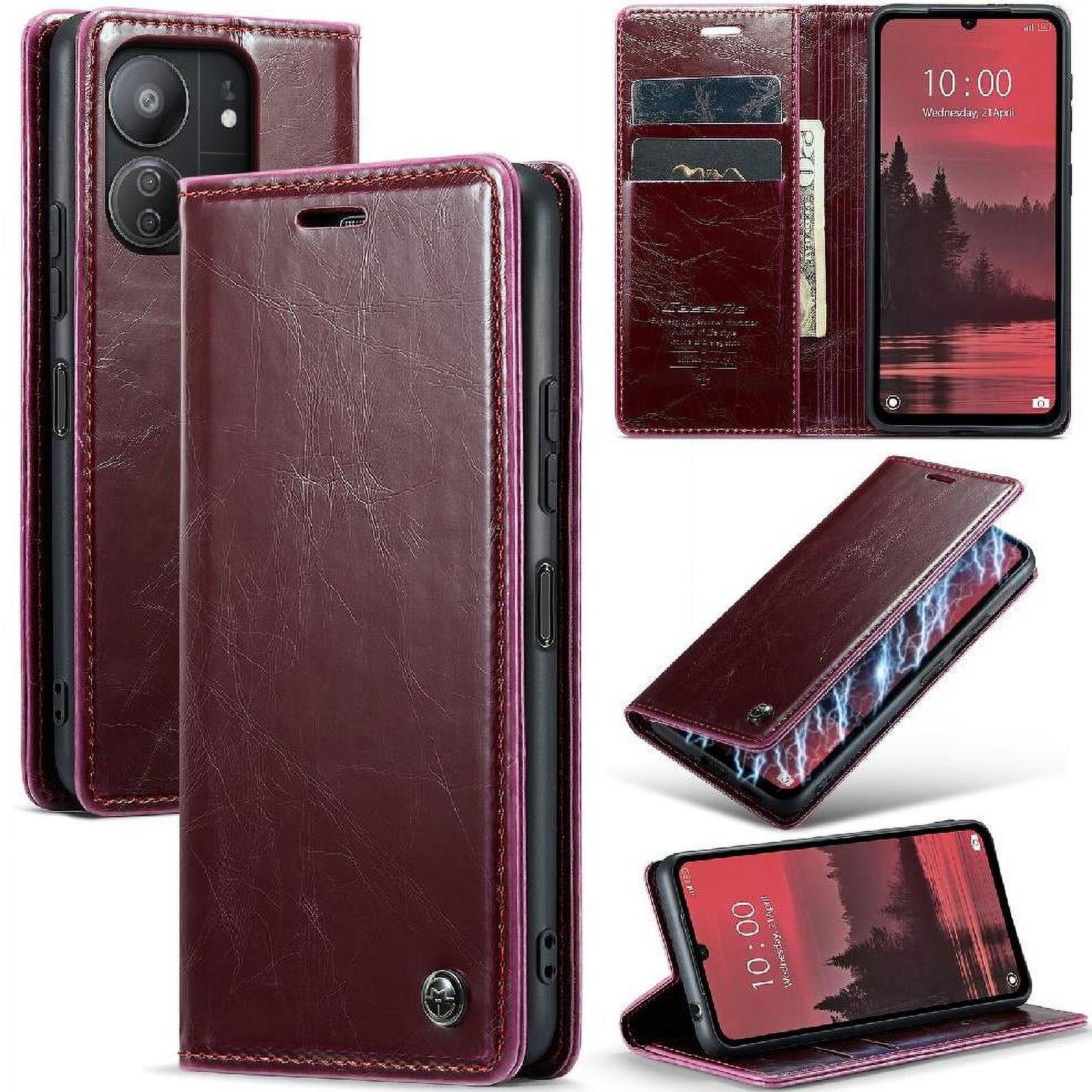 Flip Case for Xiaomi Redmi 13c Kickstand Retro Wallet Cover Magnetic Wallet Card Holder Crazy Horse Pu Leather
