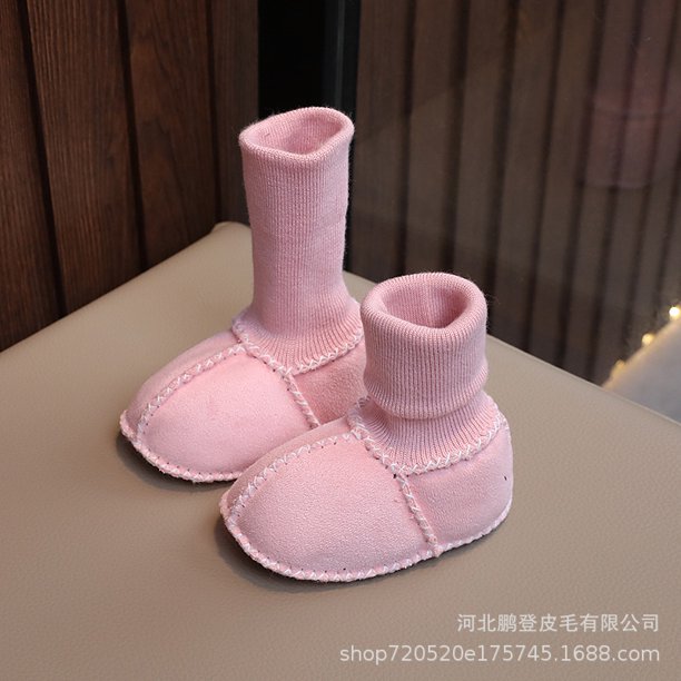 Zapatos de bebé de lana gruesa, botas de algodón de fondo suave, calzado infantil cálido de invierno, zapatos de piel sin caída para 3-6-12 meses de edad