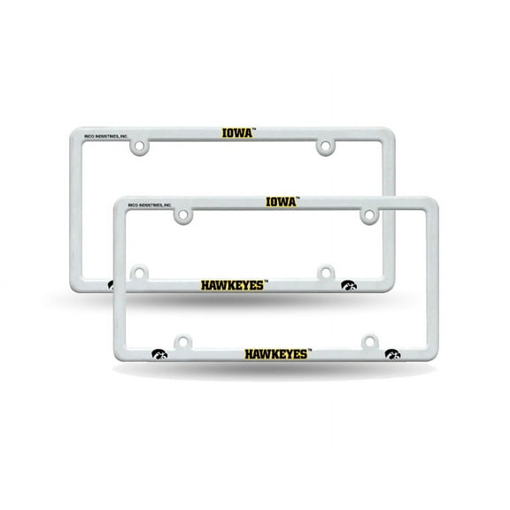 Iowa NCAA Hawkeyes Raised Letter White Plastic License Plate Frame - Set of 2