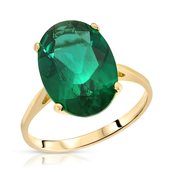 Galaxy Gold 14K Solid Gold 4.50 Carat Natural Emerald Oval Cut Ring for Women - Yellow Gold Fine Jewelry
