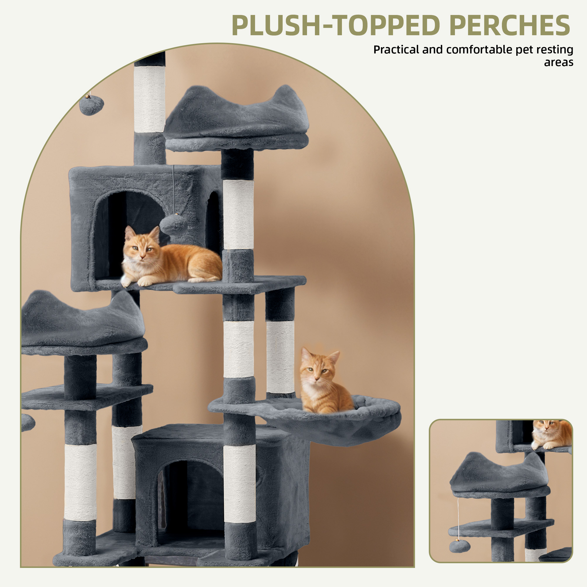 Uforic Large Cat Tree, Multi-Level Tower Condos with Scratch Posts, Cozy Basket Hammocks, Top Perches, Sisal Ramp, Pet Play House, 75in