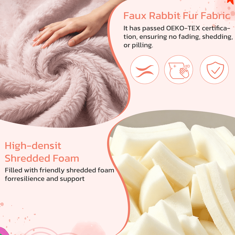 Simple Deluxe 2.5 ft Kids Bean Bag Chair, Faux Rabbit Fur Round Sofa with Handle and Washable Cover, Pink