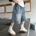 thumbnail image 6 of Ruyang Teen Boys Bermuda Jean Shorts Knee Length Wide Leg Cargo Denim Shorts Elastic Waist Loose Casual Shorts with Pockets, 6 of 7