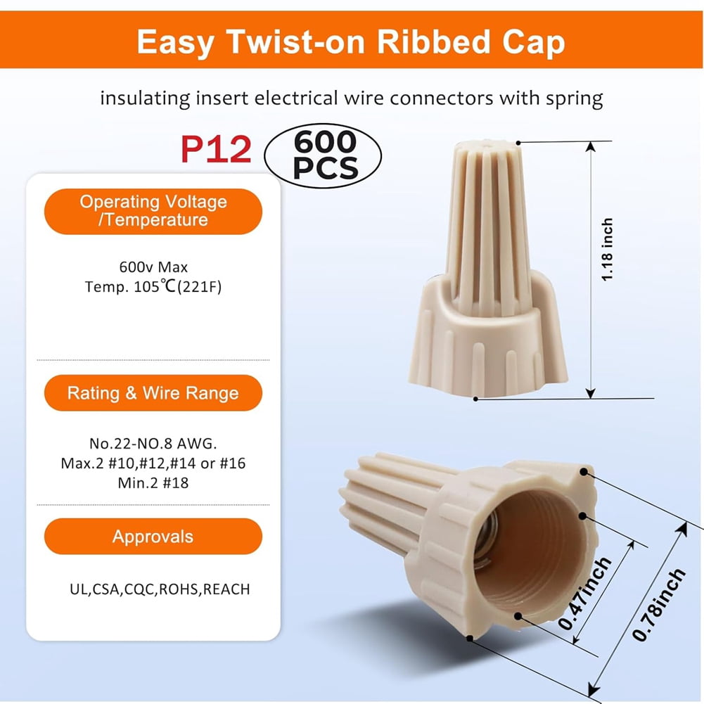 HOT Tan , Winged Wire End Connector Cover, Nut 18-8 AWG, HSP13 Type Screw Terminal for Connecting Electrical Wiring