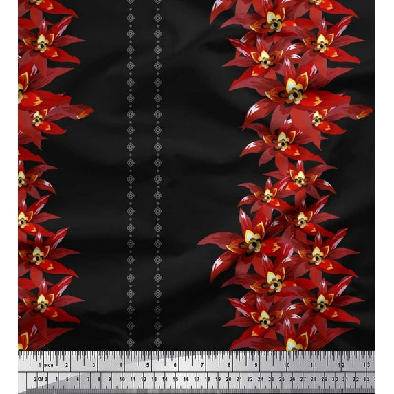 Soimoi Viscose Chiffon Fabric Diamond Shape & Floral Artistic Printed Fabric 1 Yard 42 Inch Wide