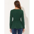 thumbnail image 3 of Allegra K Top elegante de manga larga de punto elástico con cuello redondo para mujer Verde L, 3 of 4