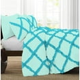 thumbnail image 3 of 3 Piece Luxury Two Tone Diamond Ruffle Pattern Comforter Set Super Soft, All Season 800 Thread Count, 100% Egyptian Cotton, King/California King Size Aqua Blue-Turquoise Blue Color, 3 of 4