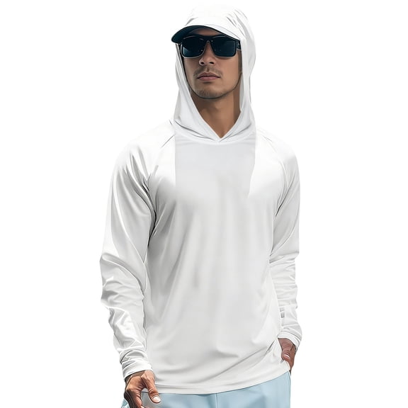 Men's UPF 50 Sun Protection Hoodie Long Sleeve Quick Dry Lightweight Outdoor Shirts for Fishing Hiking White M