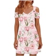 thumbnail image 2 of Mifsaly Womens Mini Casual Dresses Cold Shoulder Short Sleeve V Neck Summer Floral Print Shift Dress Comfy Daily Wear Breathable Flowy Sundress L, 2 of 6