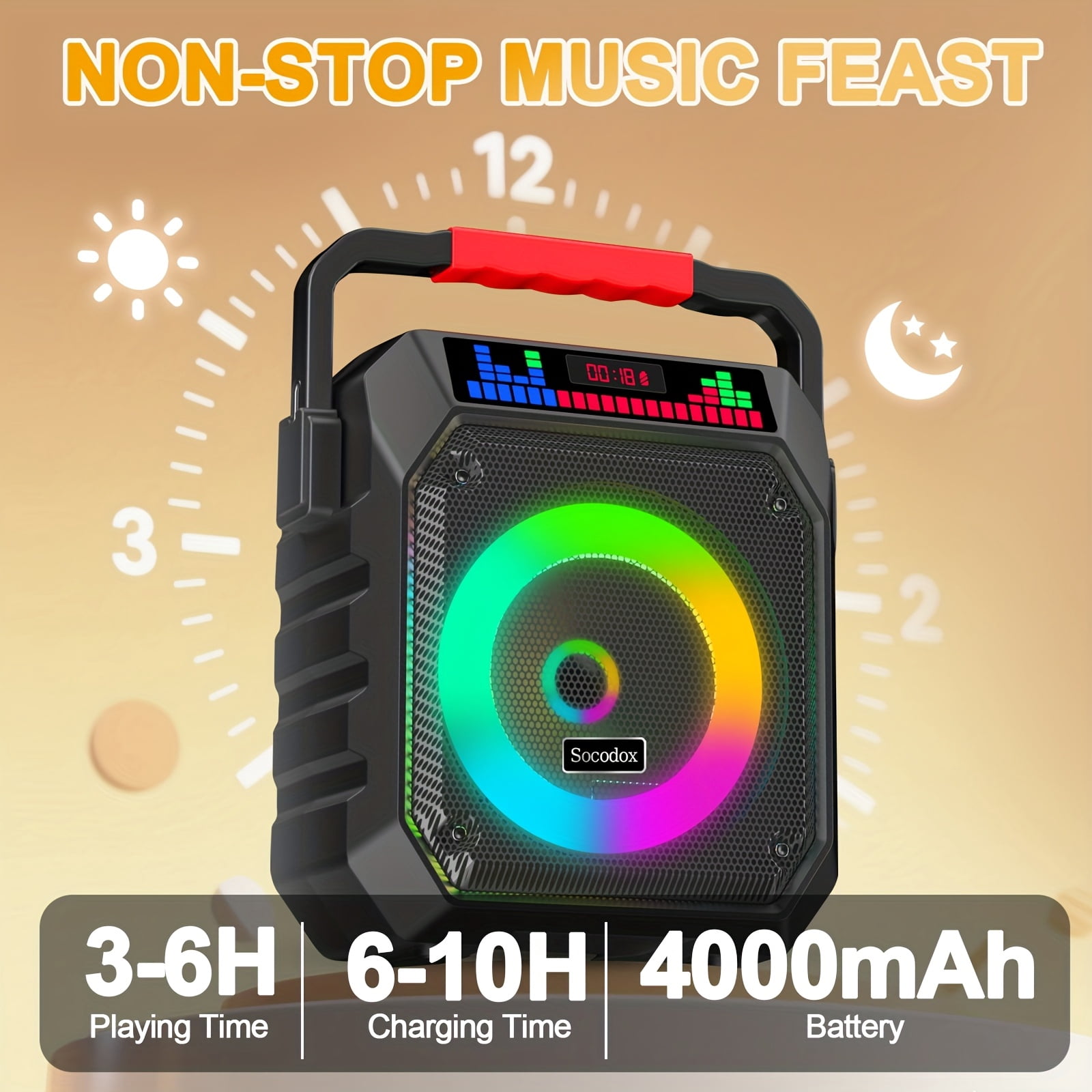 Karaoke Machine with Two Wireless Microphones, Portable Speaker with LED Lights for Karaoke Machine for Adults And Kids, Supports BT/USB PA System for Home Singing Outdoor Party, Music Gifts.