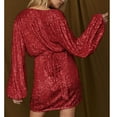 thumbnail image 4 of BLTIBY Womens Glitter Dress Wrap V Neck Long Sleeve Swing Club Cocktail Mini Dresses Sequin Sparkle Dress Christmas Dress Red L, 4 of 8