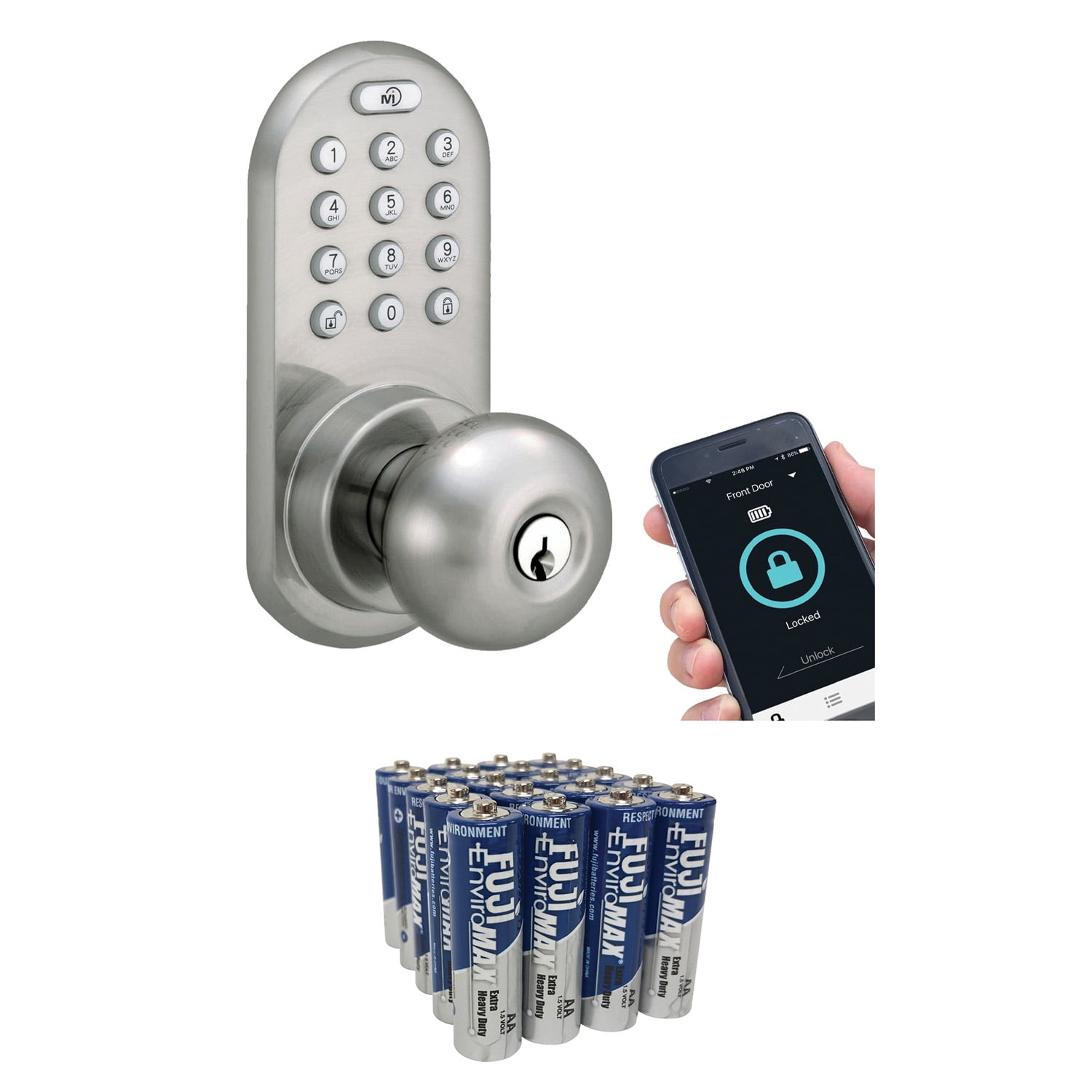 MiLocks BLQKK01SN Bluetooth/Keypad Doorknob, Satin Nickel & Fuji