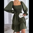 thumbnail image 4 of Vestido Mini de Fiesta Fluido con Escote Cuadrado, Larga, Volantes y Farol para Mujer Verde L, 4 of 10