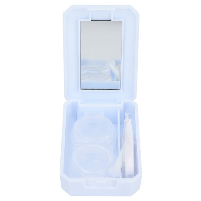 Estuche para guardar lentes de contacto, contenedor para remojar, con espejo, pinzas, varilla aplicadora (azul), n.° 2