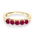 thumbnail image 2 of Gem Stone King 18K Yellow Gold Plated Silver Red Created Ruby Wedding Band Ring for Women (1.25 Cttw, Round 3.5MM, Gemstone July Birthstone, Available in Size 5, 6, 7, 8, 9), 2 of 4