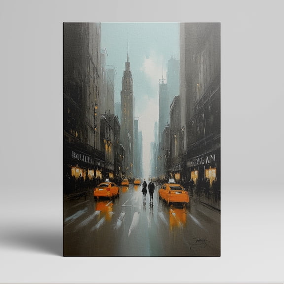 1pc New York City Street Scene Canvas Art - Framed Decor with Iconic Yellow Taxis, Skyscrapers and Pedestrians, Ideal Room Hanging Wall Picture Decor for Home Gifts, living room, bathroom, bedroom