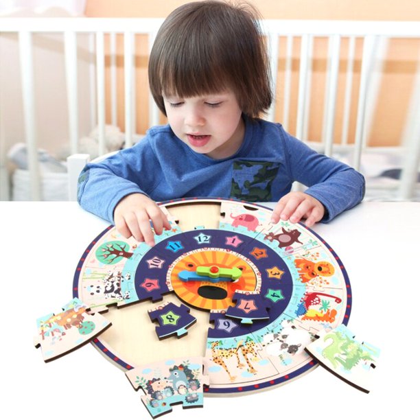 Puzzle Clock Colorful Wooden Puzzle Toy Educational Toys Kids Toys Digital And Time Cognitive Animal Toys For Kids heqiyong LED