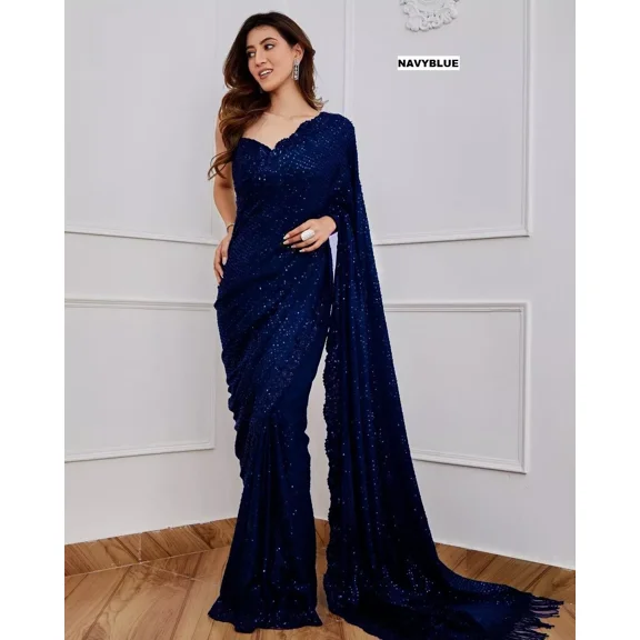 Bollywood Blockbuster Georgette Saree with 5MM Sequins & Silk Blouse