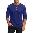 thumbnail image 2 of Nestiefly 3/4 Sleeve Shirt Men Summer Solid Color Henley Neck Baseball T-Shirts Casual Loose Fit Tees Baseball T-Shirt Dark Blue S, 2 of 8