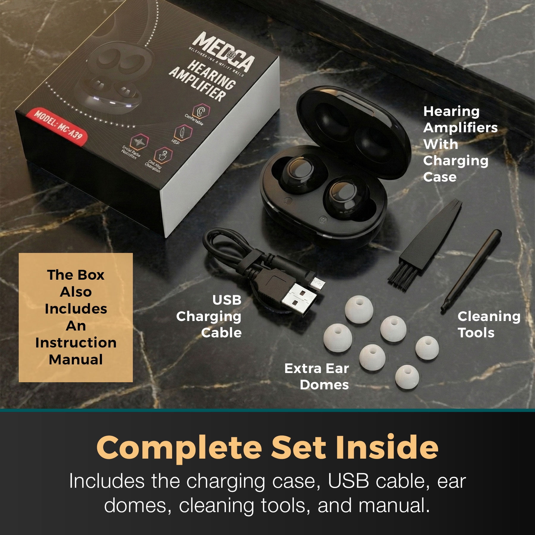 MEDca Digital Hearing Personal Sound Multicolor Rechargeable Amplifier 2 Piece Set