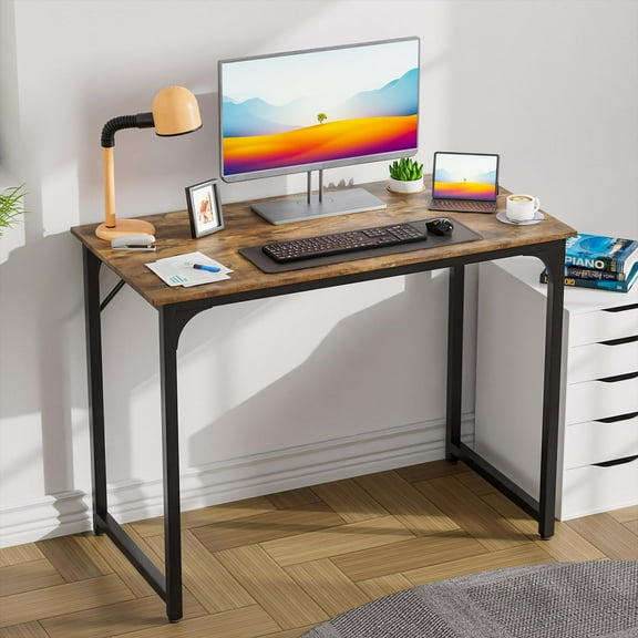 CL.HPAHKL 39 Inch Computer Desk, Modern Simple Style Desk Table Sturdy Laptop Table with Sturdy Metal Frame Adjustable Feet Study Desk for Home Office Study, Writing for Small Space (1, Vintage)