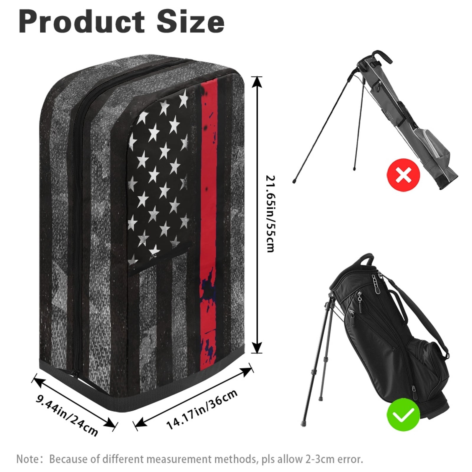 Yuyamidu American Flag Golf Bag Cover Portable Golf Bag Rain Cover Red Line Golf Caddy Bags Covers Golf Gifts for Women Universal Golf Club Bag Accessories