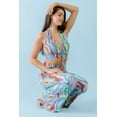 thumbnail image 4 of Multicolor Abstract Print Halter V-neck Ruched Open Back Crop Top & High Waist Pants Set Blue Pink Multi S, 4 of 5