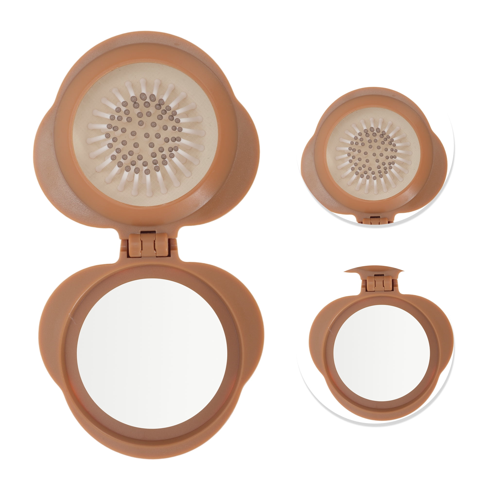 Unique Bargains 1 Pc Cute Durable Foldable Airbag Mirror Comb for All Hair Types Brown