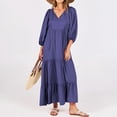 thumbnail image 3 of 2024 Summer Womens Boho Maxi Dresses V Neck Puff Sleeve Floral Flowy Swing Casual Long Dress Short Summer Dress Tee Shirt Dress Knee Length Long Sleeve Tunic Dress Athletic Dress Women Long Dress, 3 of 8