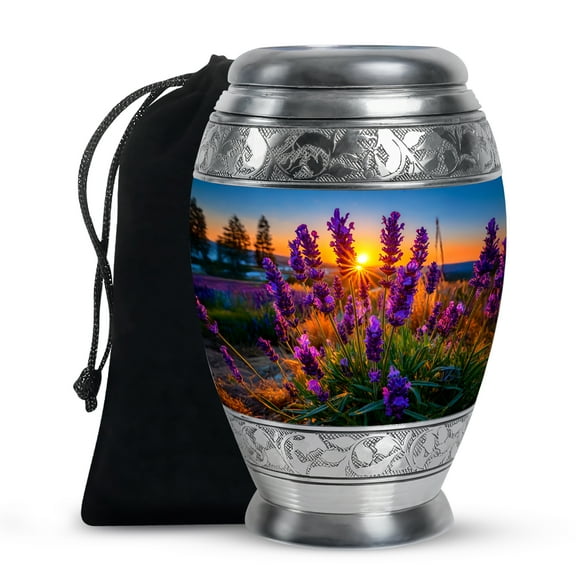 MUKTIVE Lavender Grass Adult Urns for Human Ashes Men & Women, Funeral Sunrise Urns for Human Ashes, Large Blue Cremation Urn for Adult Male, Memorial Ash Holder, 10 Inch